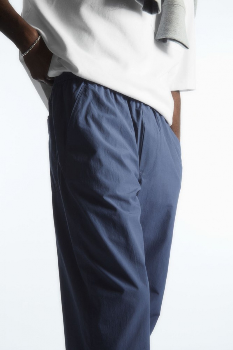 Navy COS Tapered Poplin Pull-On Trousers Trousers | VC38-M3SG