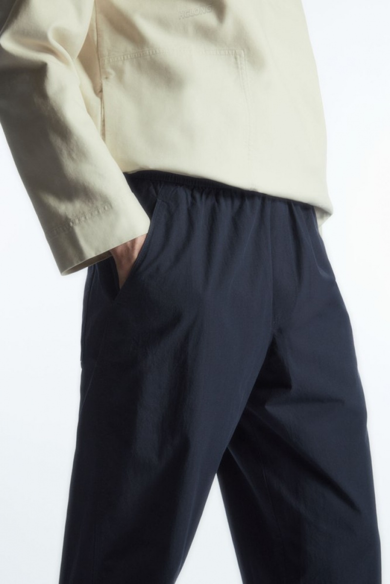 Navy COS Tapered Poplin Pull-On Trousers Pants | ZM05-Z7SG