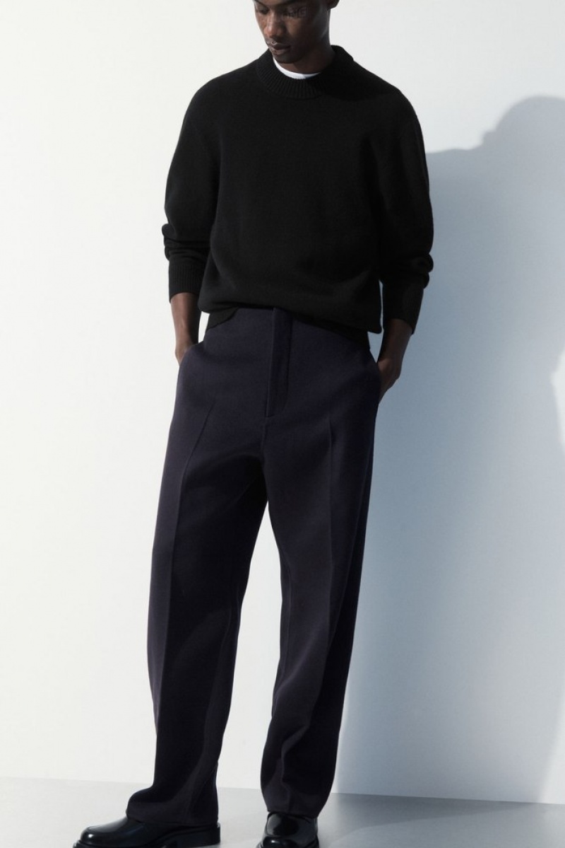 Navy COS The Relaxed Wool Trousers Suit Pants | XN20-D5IF