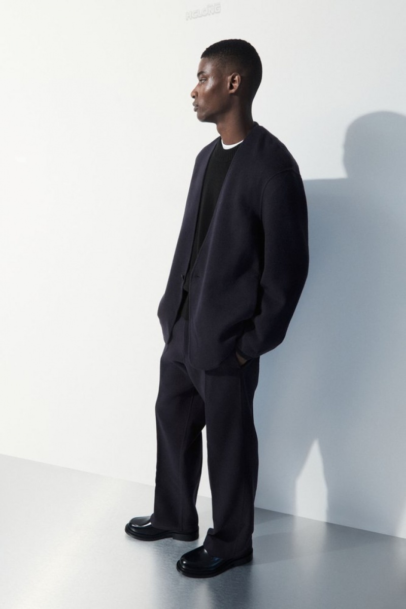 Navy COS The Relaxed Wool Trousers Suit Pants | XN20-D5IF