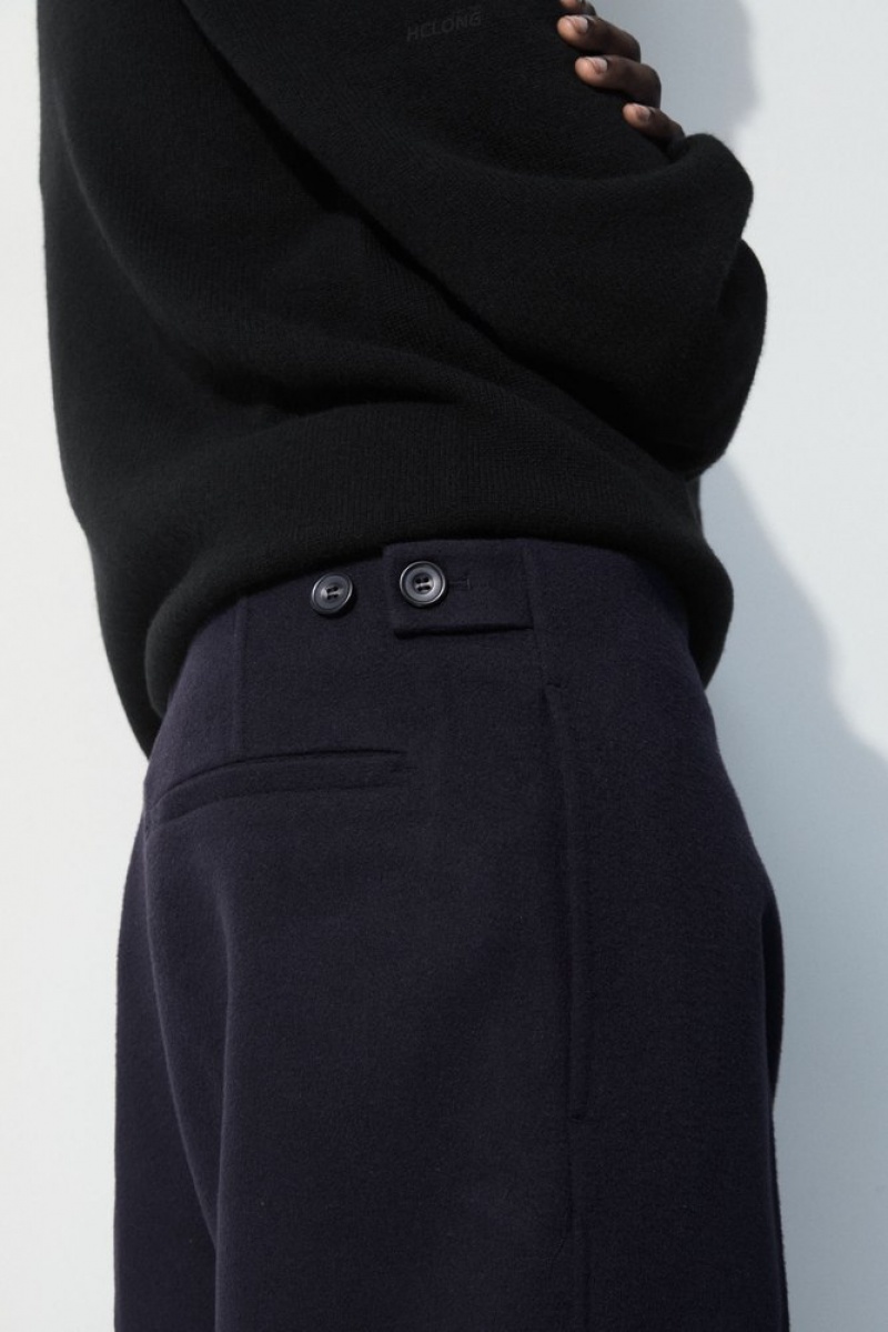 Navy COS The Relaxed Wool Trousers Suit Pants | XN20-D5IF