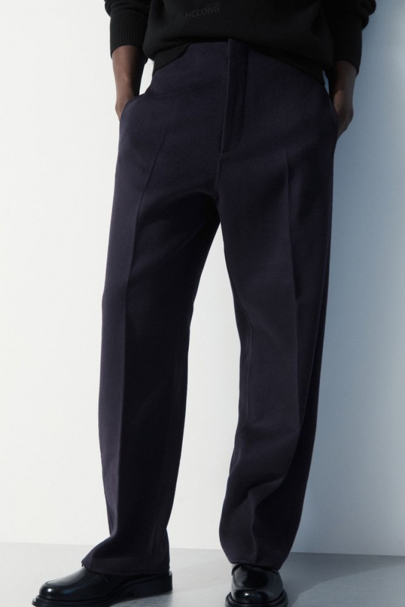 Navy COS The Relaxed Wool Trousers Suit Pants | XN20-D5IF