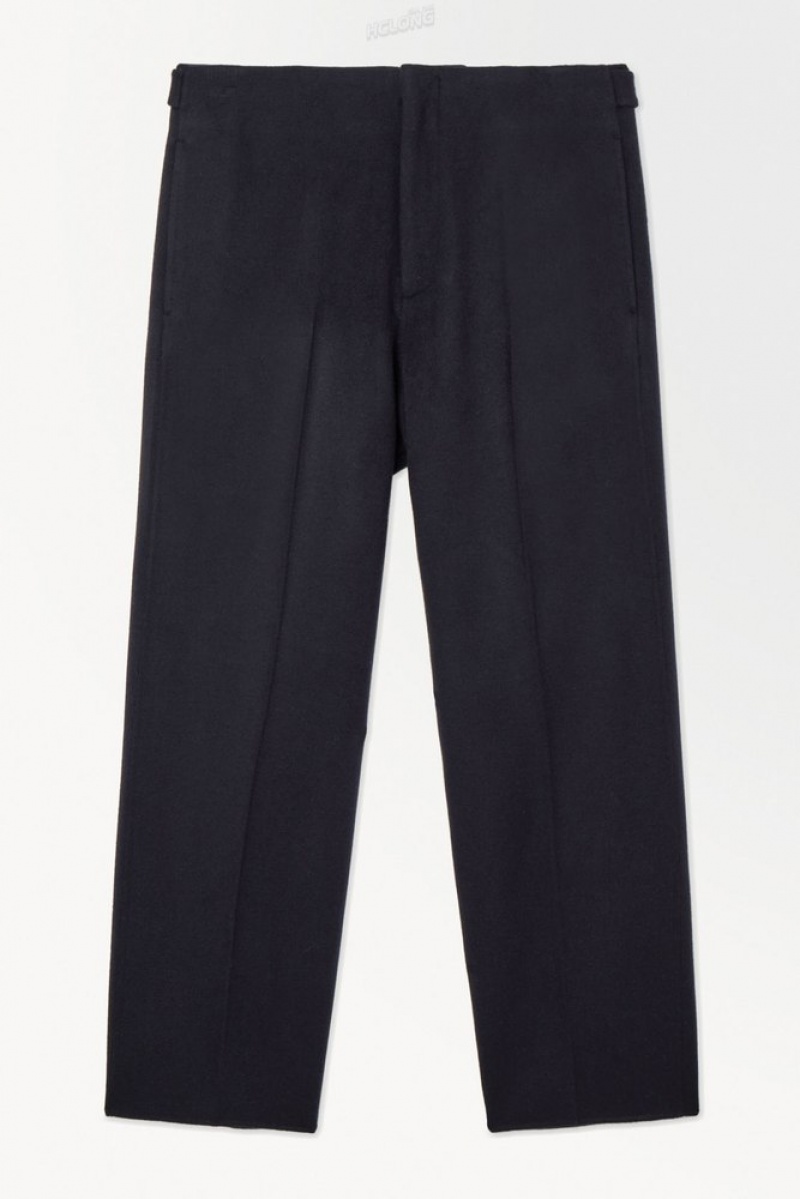 Navy COS The Relaxed Wool Trousers Suit Pants | XN20-D5IF