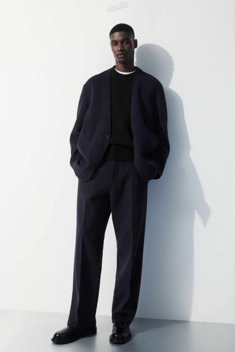 Navy COS The Relaxed Wool Trousers Suit Pants | XN20-D5IF