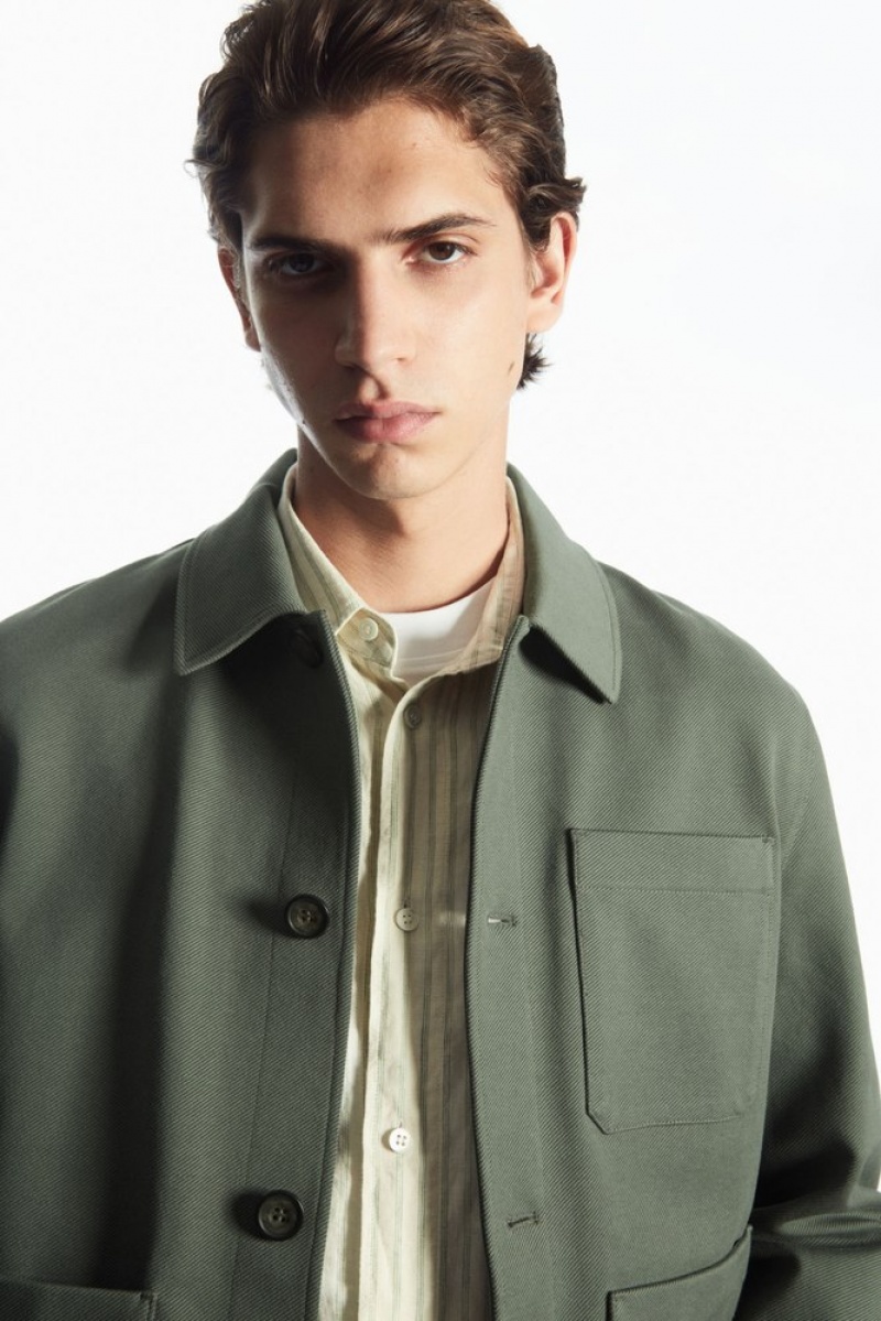 Navy COS Twill Utility Jacket Coats & Jackets | PG29-O1QG