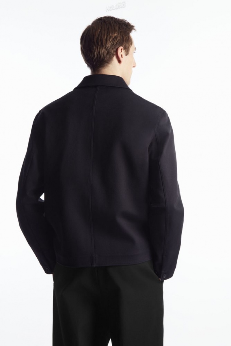 Navy COS Twill Utility Jacket Coats & Jackets | XA78-K8UP