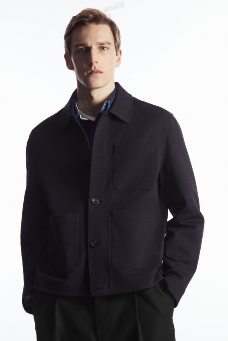 Navy COS Twill Utility Jacket Coats & Jackets | XA78-K8UP