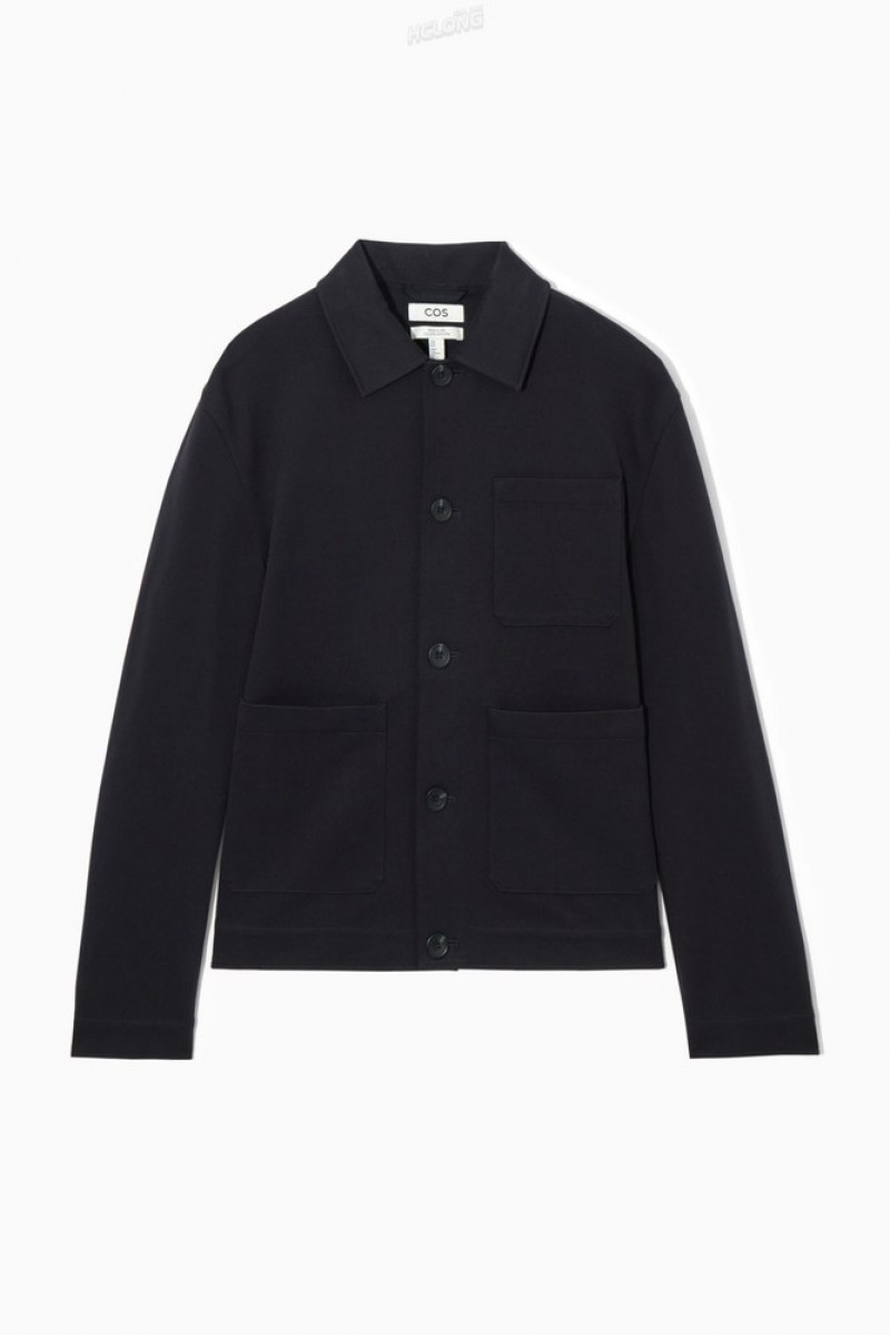 Navy COS Twill Utility Jacket Coats & Jackets | XA78-K8UP