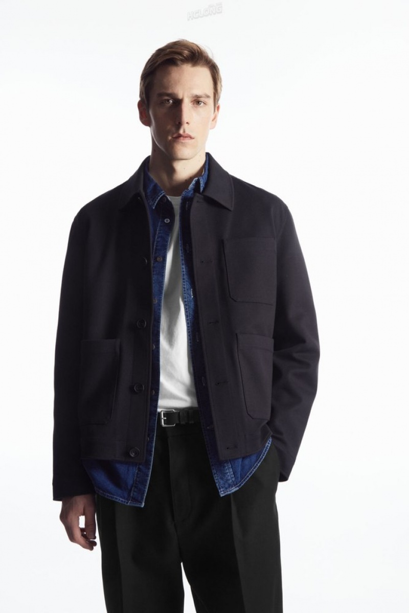 Navy COS Twill Utility Jacket Coats & Jackets | XA78-K8UP