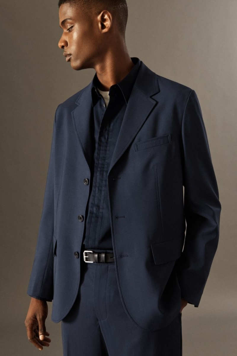 Navy COS Unstructured Lightweight Wool Blazer - Regular Blazers | SG95-D3KB