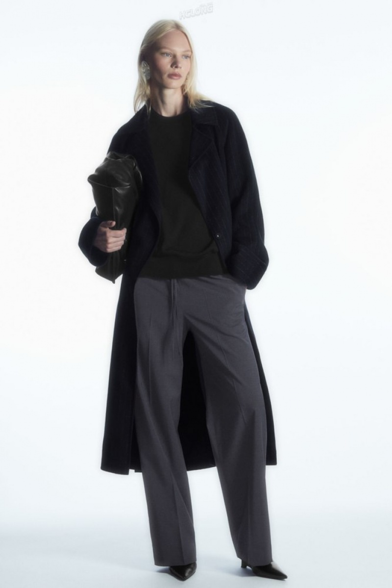 Navy COS Wool Drawstring Trousers Trousers | GX08-J4TZ