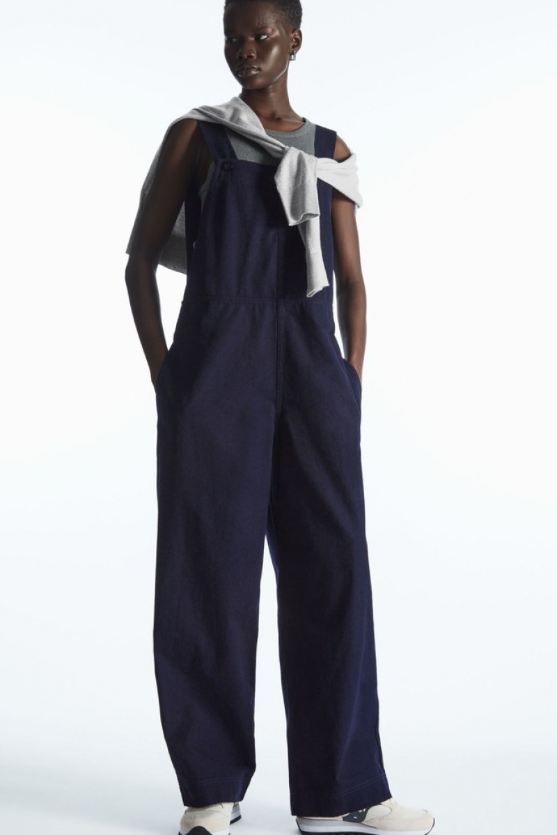 Navy COS Wrap-Back Wide-Leg Overalls Jumpsuits | XQ27-H4UN