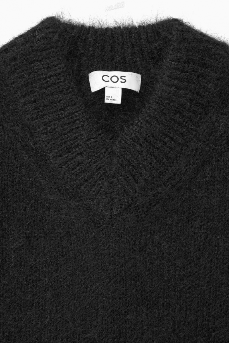 Navy / Argyle COS Cropped V-Neck Mohair Jumper Knitwear & Cardigans | LJ80-J2DW