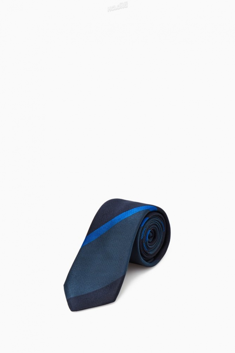 Navy / Blue / Striped COS Striped Pure Silk Tie Ties | AJ10-N3DE