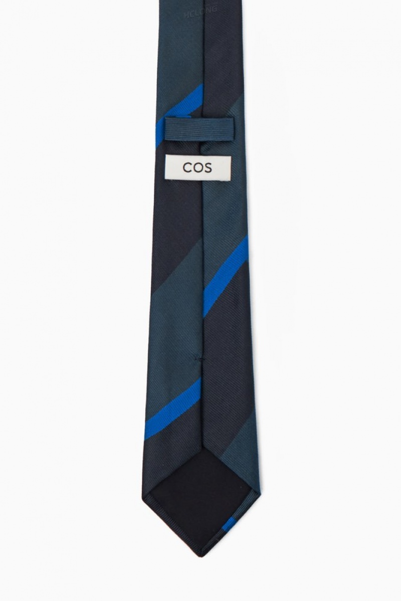 Navy / Blue / Striped COS Striped Pure Silk Tie Ties | AJ10-N3DE