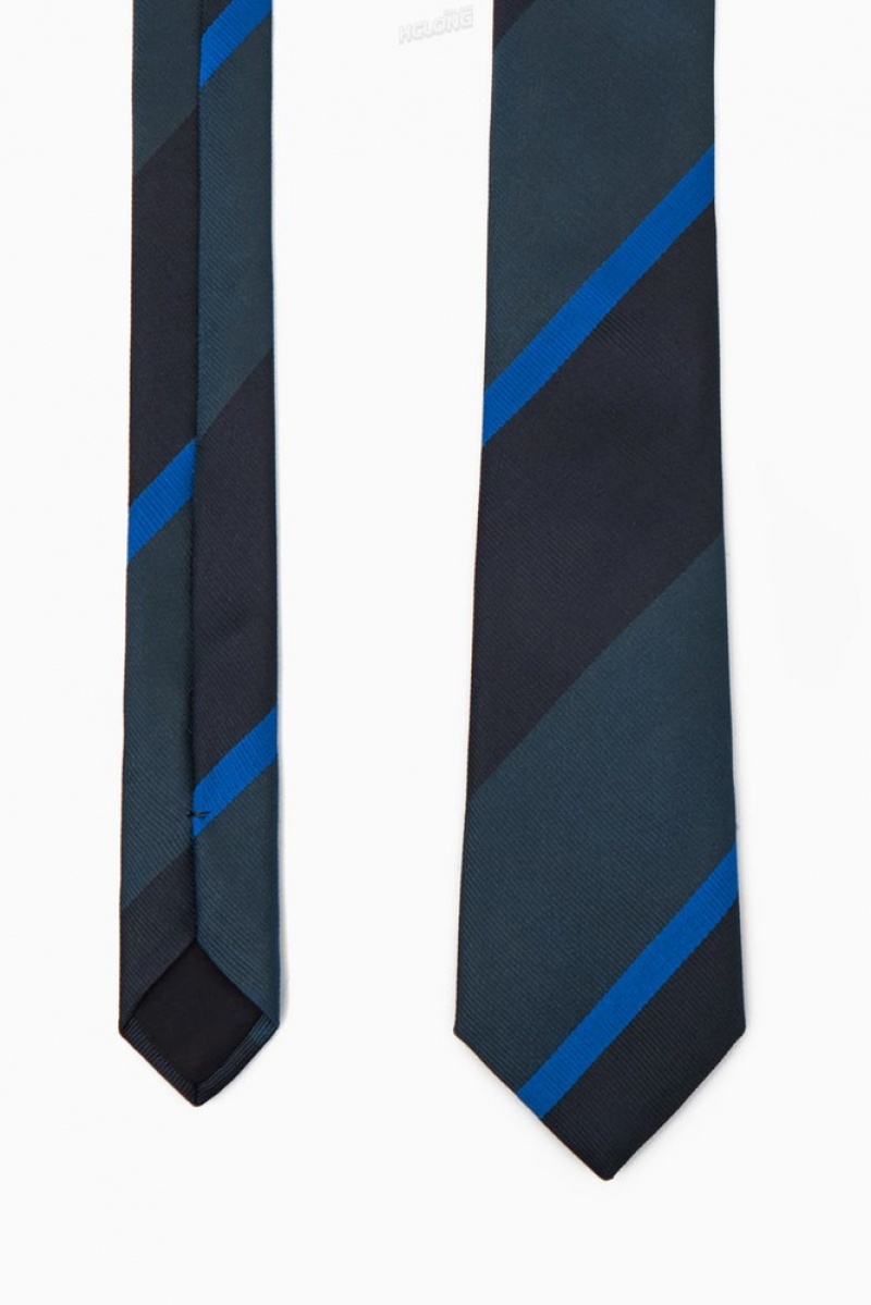 Navy / Blue / Striped COS Striped Pure Silk Tie Ties | AJ10-N3DE