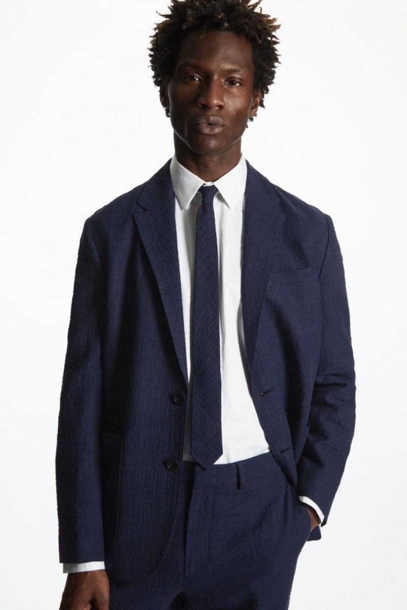 Navy / Checked COS Slim Checked Tie Ties | ME18-A0IX