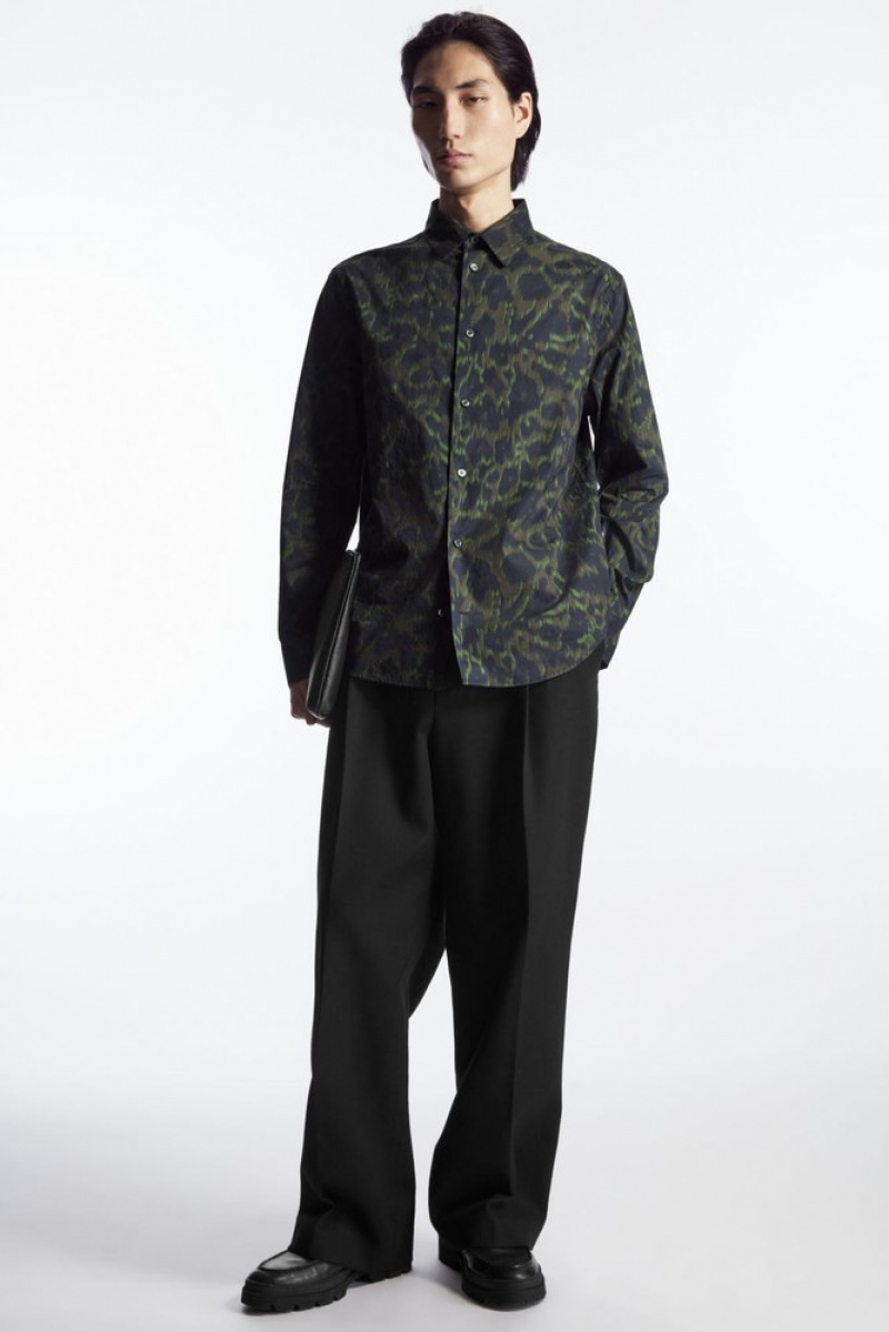 Navy / Khaki / Green COS Animal-Print Tailored Shirt Shirts | JY22-J4GF