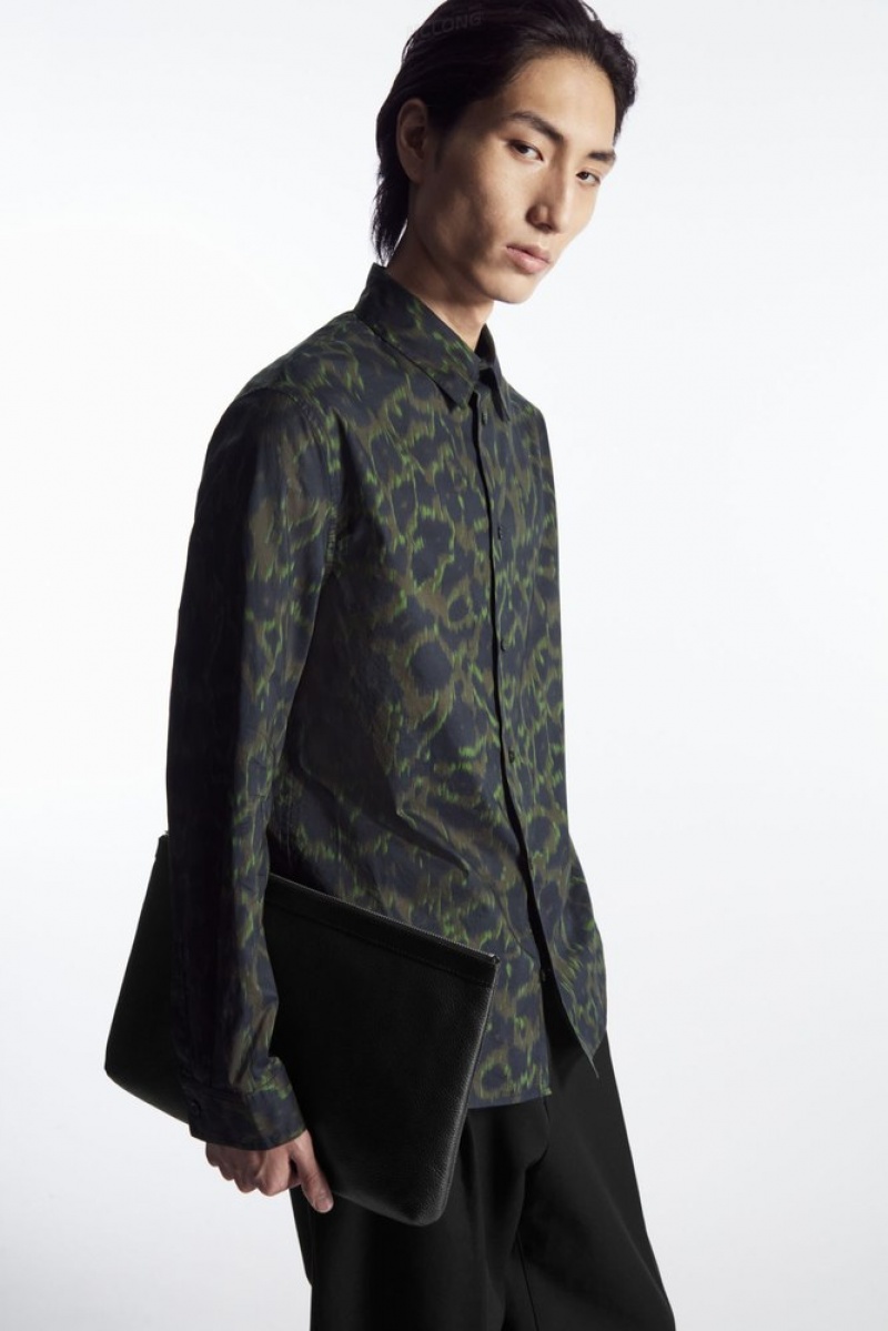 Navy / Khaki / Green COS Animal-Print Tailored Shirt Shirts | JY22-J4GF