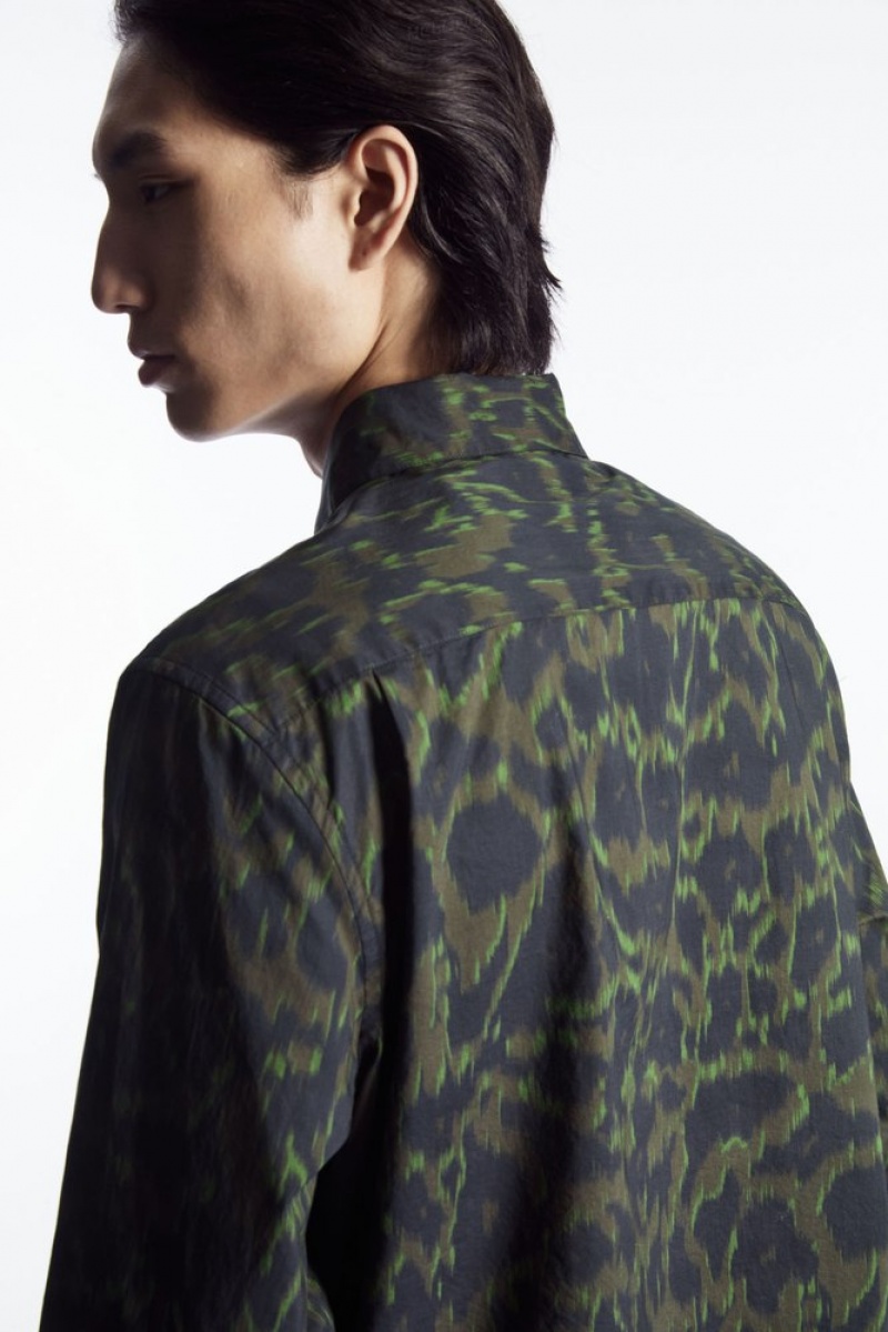 Navy / Khaki / Green COS Animal-Print Tailored Shirt Shirts | JY22-J4GF