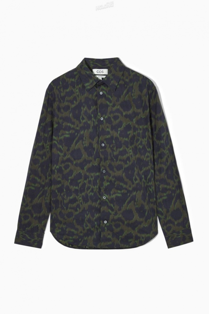 Navy / Khaki / Green COS Animal-Print Tailored Shirt Shirts | JY22-J4GF