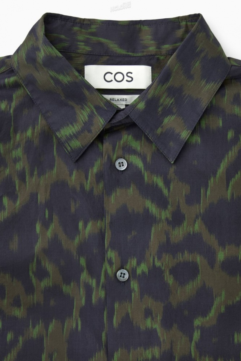 Navy / Khaki / Green COS Animal-Print Tailored Shirt Shirts | JY22-J4GF