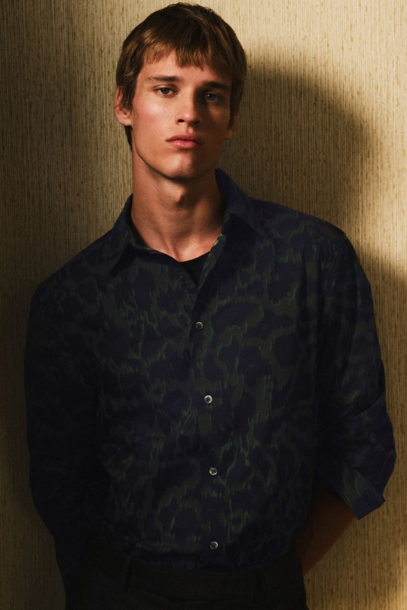 Navy / Khaki / Green COS Animal-Print Tailored Shirt Shirts | JY22-J4GF