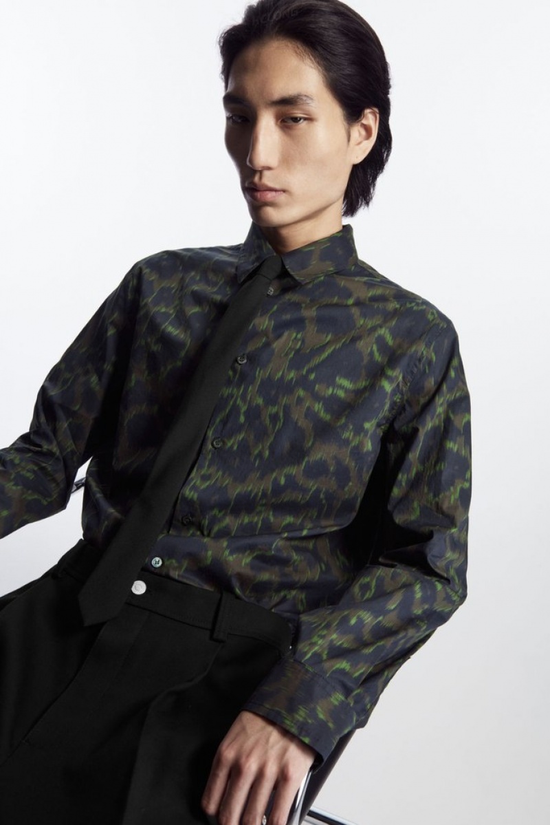 Navy / Khaki / Green COS Animal-Print Tailored Shirt Shirts | JY22-J4GF