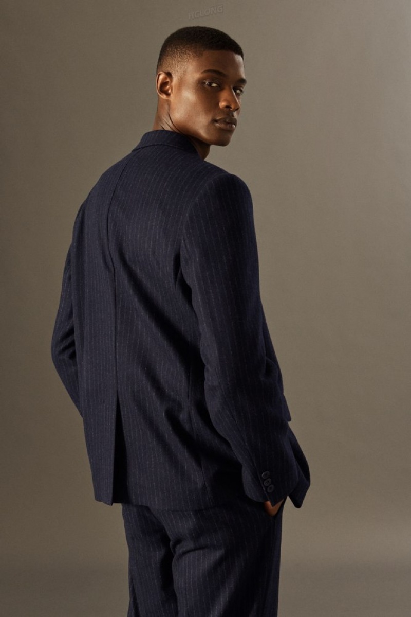 Navy / Pinstriped COS Pinstriped Wool Blazer - Regular Blazers | GA90-V5OQ