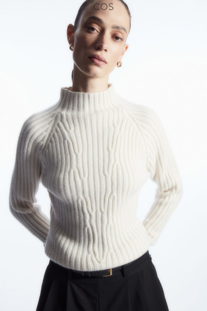 Off-White COS Ribbed Pure Cashmere Turtleneck Sweater Sweaters & Cardigans | VF41-U5MA