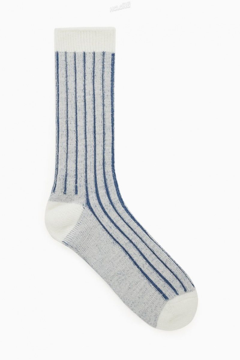 Off-White / Khaki COS Chunky Ribbed Wool Socks Socks | QY80-C8PV