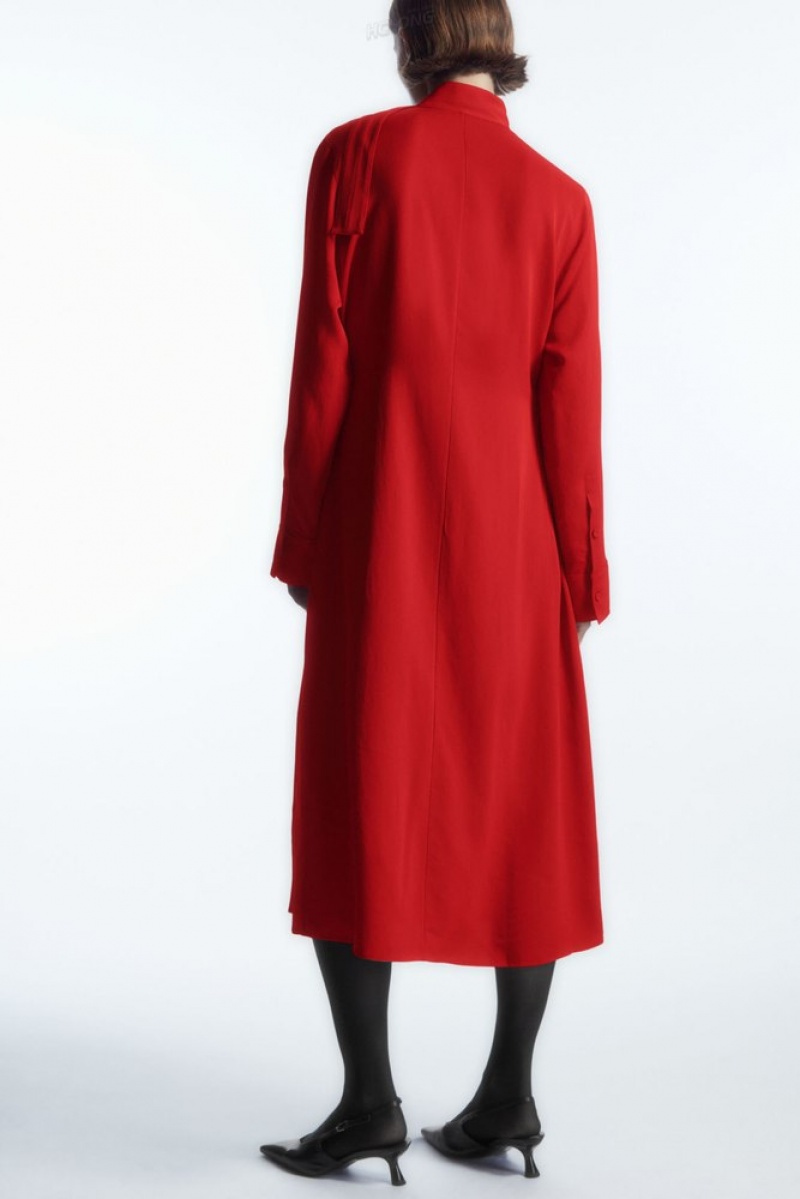 Red COS Scarf-Detail Draped Midi Dress Dresses | PP16-Z8MB