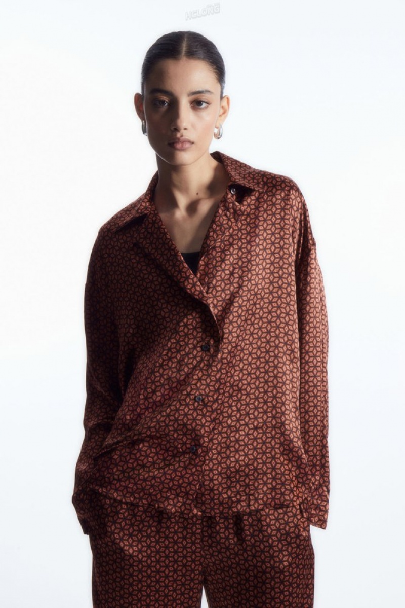 Rust / Printed COS Printed Pure Silk Pyjama Shirt Shirts & Blouses | TV36-F9KY