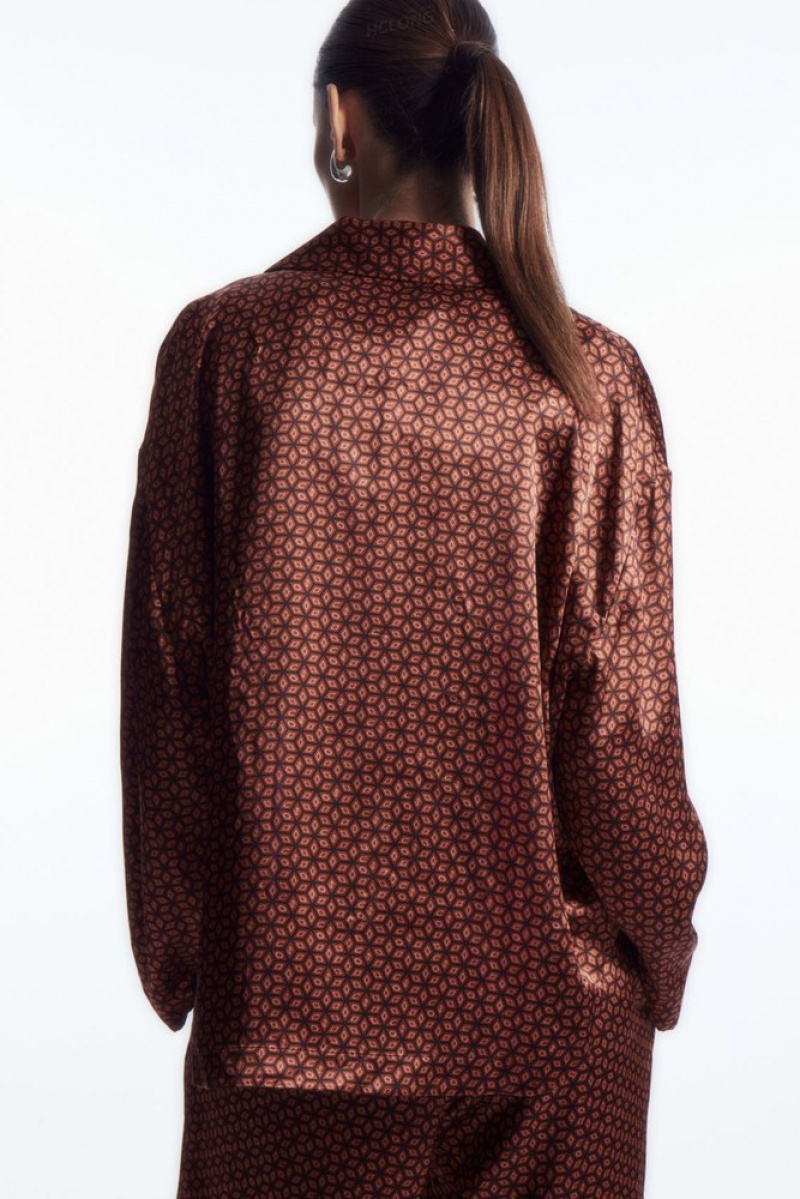 Rust / Printed COS Printed Pure Silk Pyjama Shirt Shirts & Blouses | TV36-F9KY