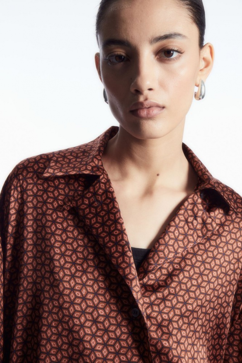 Rust / Printed COS Printed Pure Silk Pyjama Shirt Shirts & Blouses | TV36-F9KY