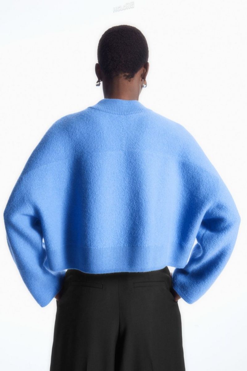 Sky Blue COS Cropped V-Neck Wool Sweater Sweaters & Cardigans | TT97-N3NE