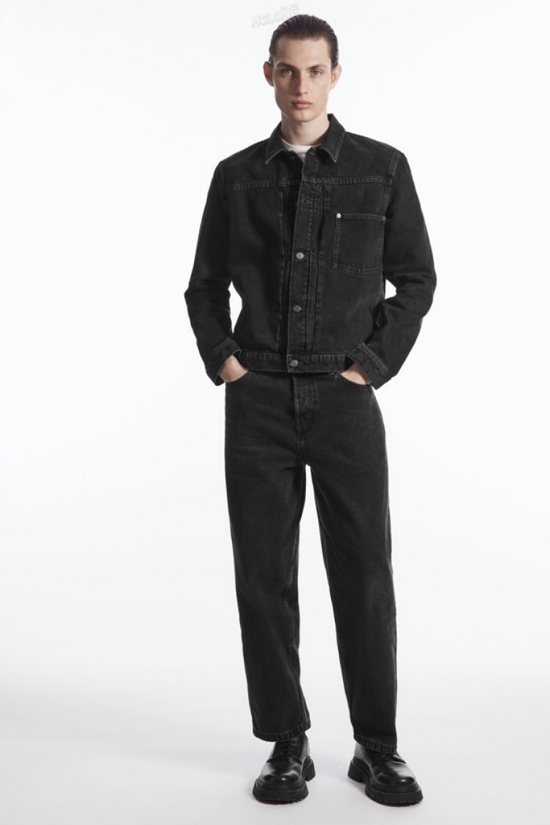 Washed Black COS Boxy Denim Jacket Coats & Jackets | BU63-G6RD