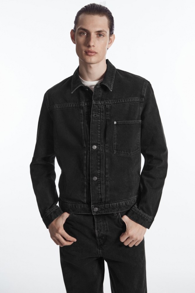 Washed Black COS Boxy Denim Jacket Coats & Jackets | BU63-G6RD