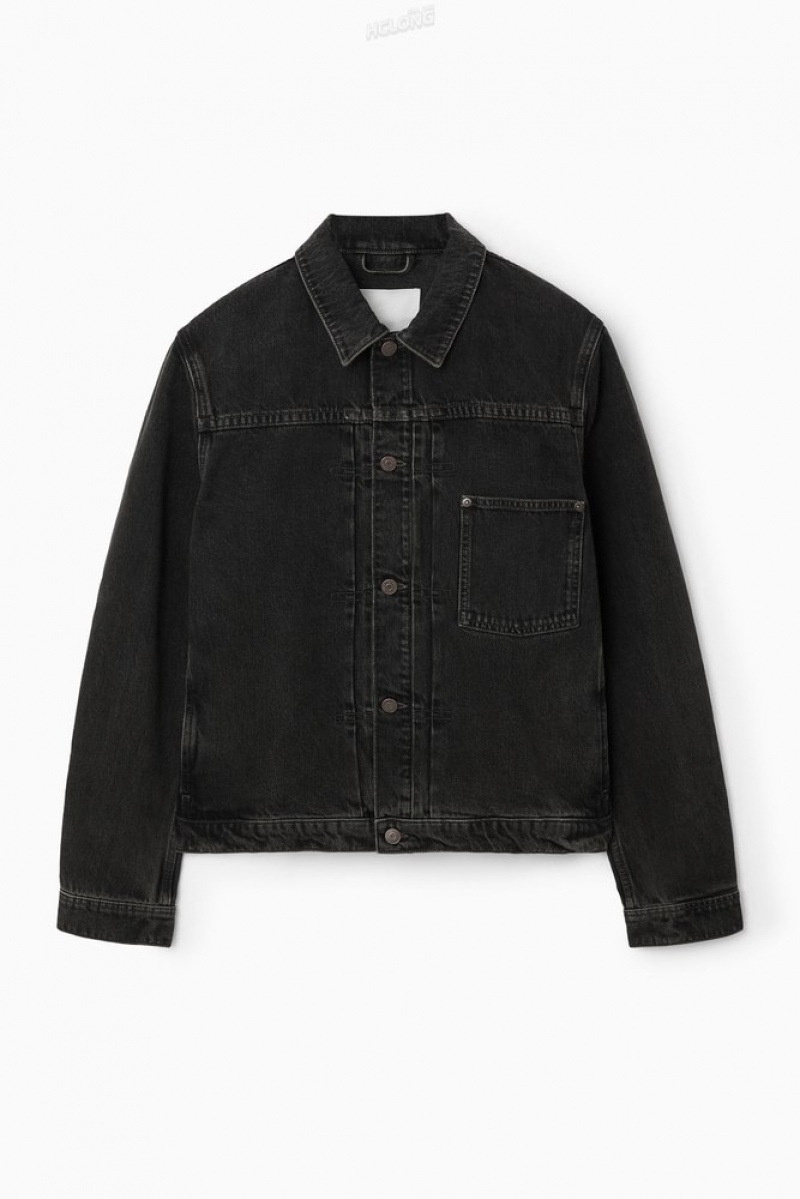 Washed Black COS Boxy Denim Jacket Coats & Jackets | BU63-G6RD