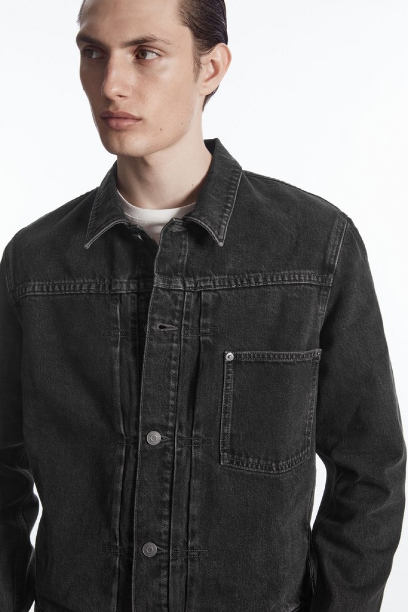 Washed Black COS Boxy Denim Jacket Coats & Jackets | BU63-G6RD