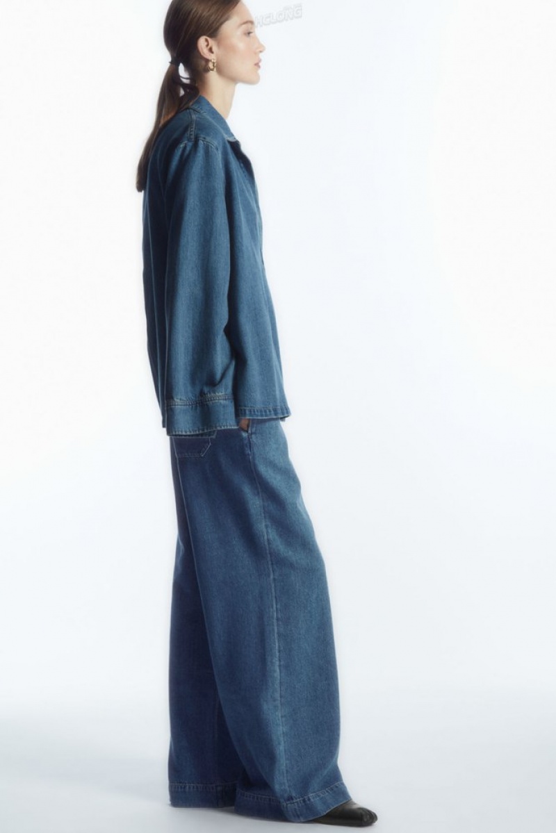 Washed Blue COS Wide-Leg Fluid Denim Pants Pants | QV15-U9UW