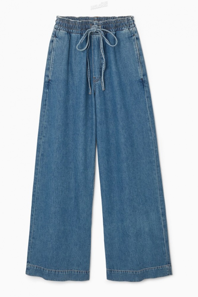 Washed Blue COS Wide-Leg Fluid Denim Pants Pants | QV15-U9UW