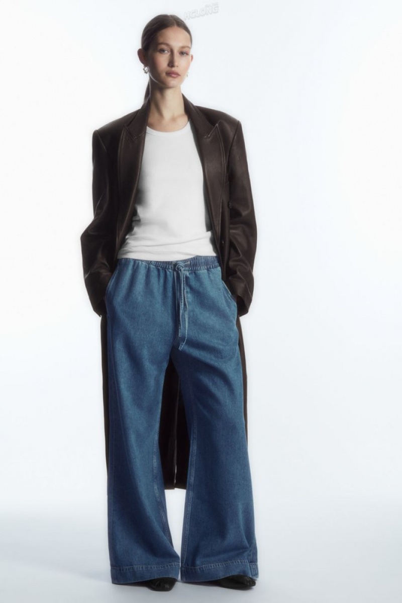 Washed Blue COS Wide-Leg Fluid Denim Pants Pants | QV15-U9UW