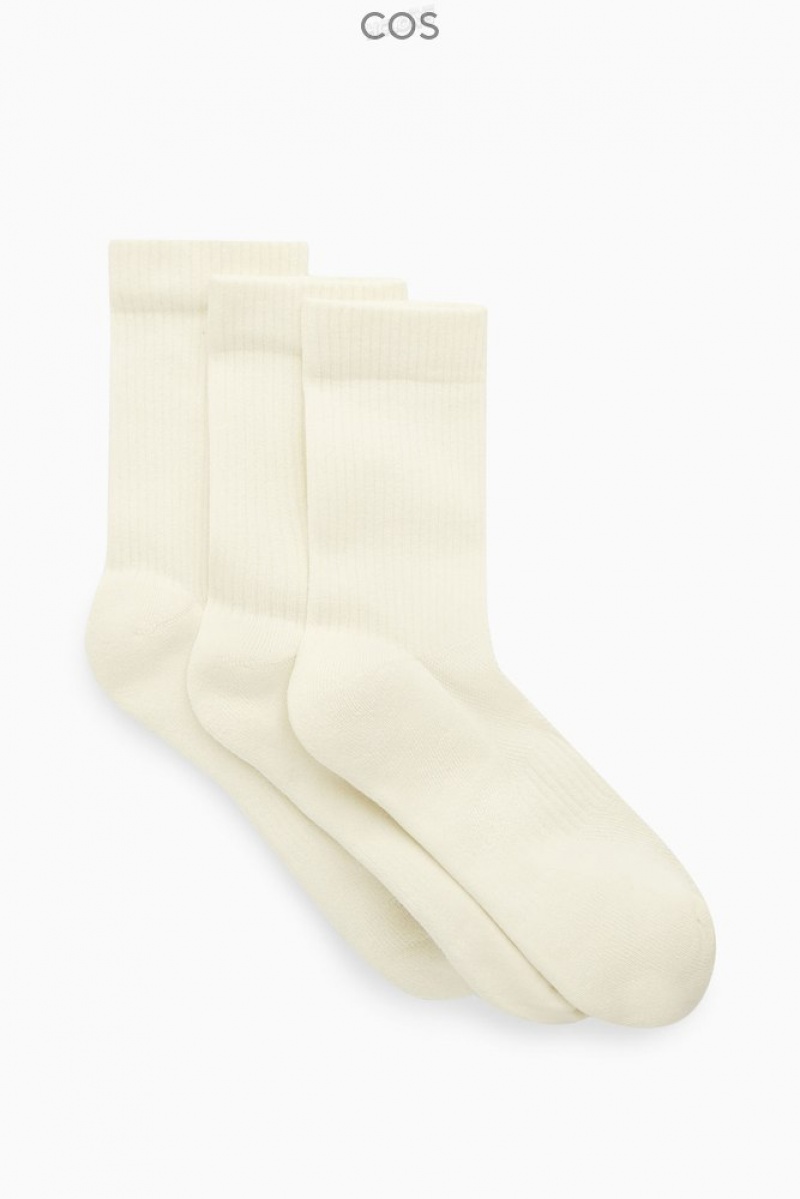 White COS 3-Pack Ribbed Sports Socks Socks | MT05-Q0SJ