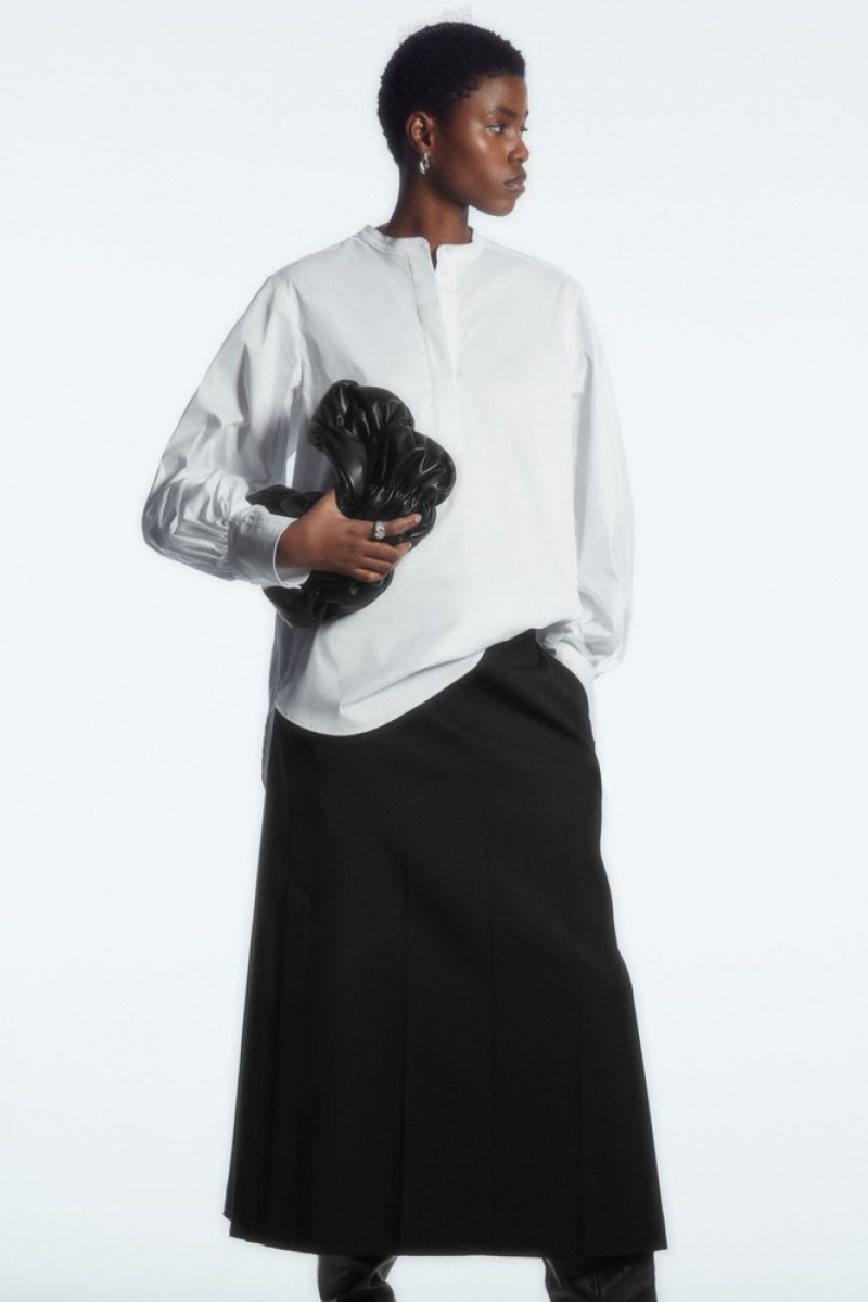 White COS Gathered Grandad-Collar Blouse Blouses | DL36-N8GD