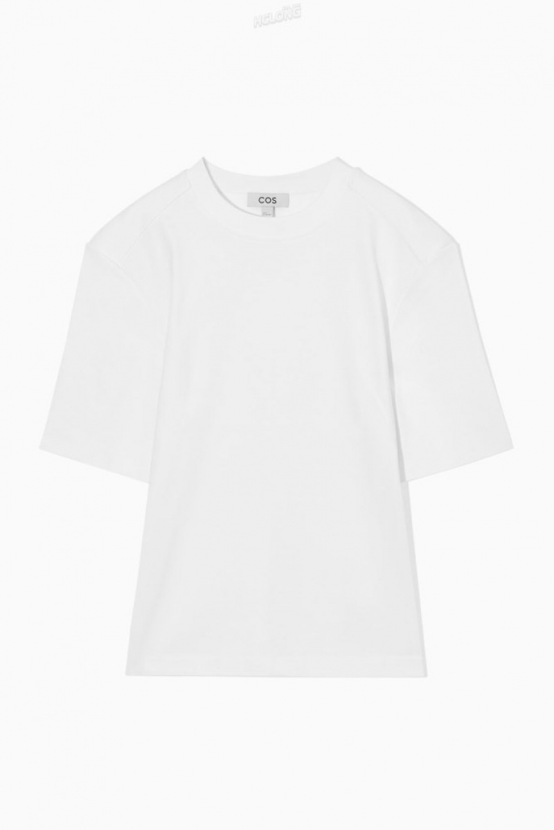 White COS Power-Shoulder Waisted T-Shirt T-shirts | GI58-B6MF