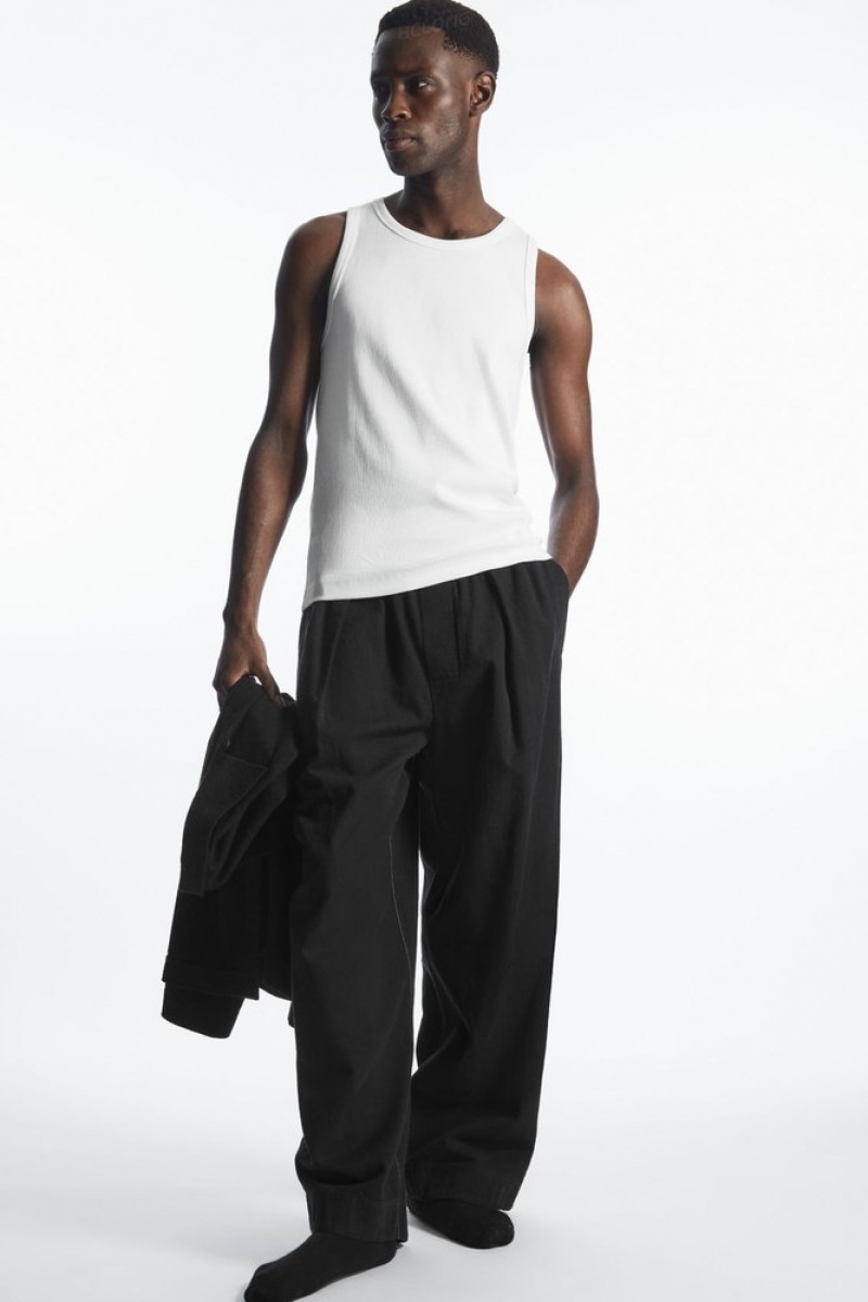 White COS Ribbed Tank Top T-shirts | JP49-M7YV