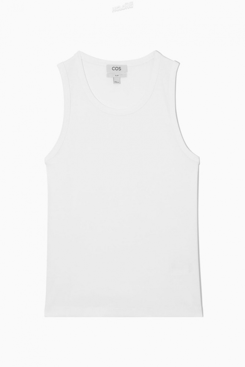 White COS Ribbed Tank Top T-shirts | JP49-M7YV