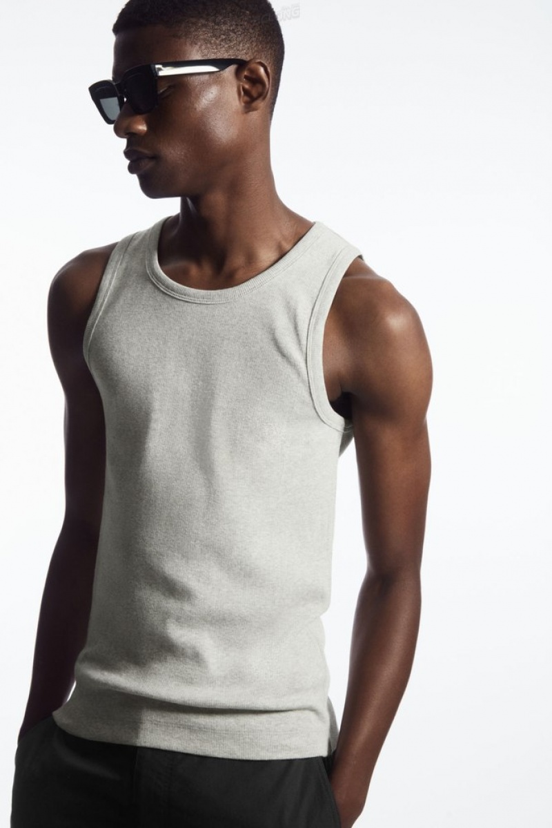 White COS Ribbed Tank Top T-shirts | NH27-X0HK