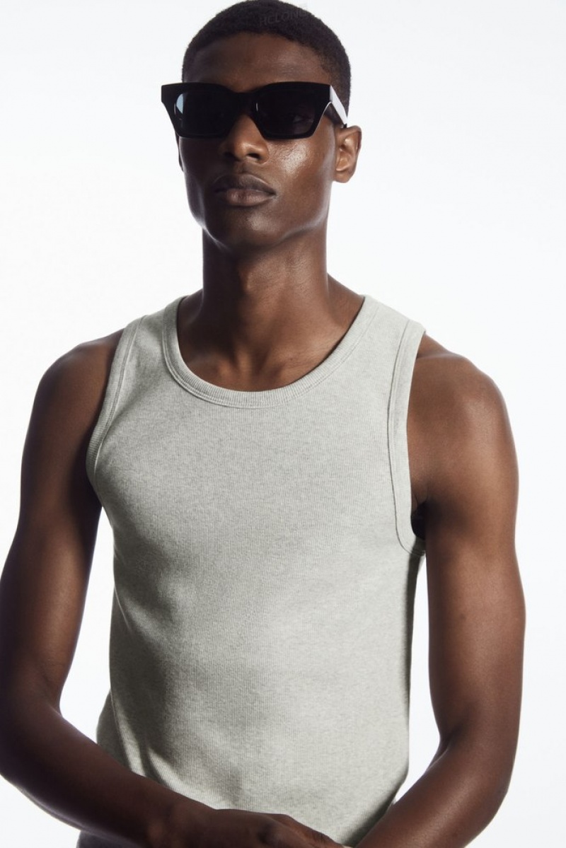 White COS Ribbed Tank Top T-shirts | NH27-X0HK